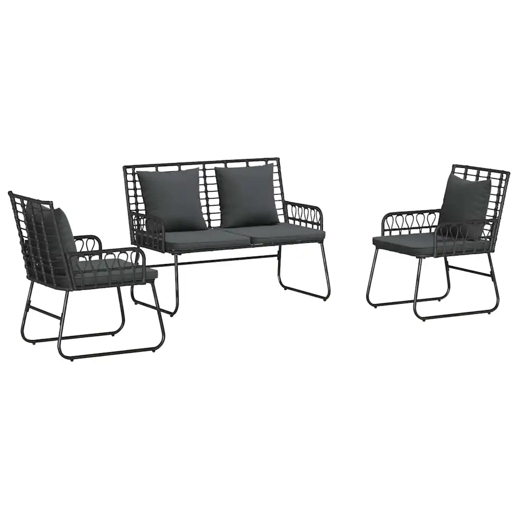 Set da Pranzo per Giardino 3 pcs Nero e antracite polyrattan 42010352