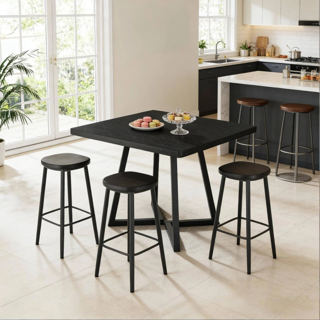 TAVOLO quadrato industriale 80 cm MDF e metallo nero