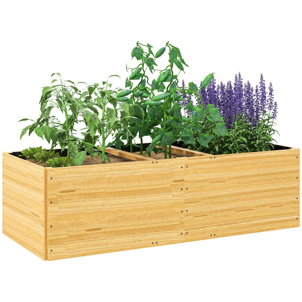 Fioriera da Esterno in Legno di Abete Divisa in 3 Aree con Strato in Tessuto non Tessuto, 140x60x40 cm