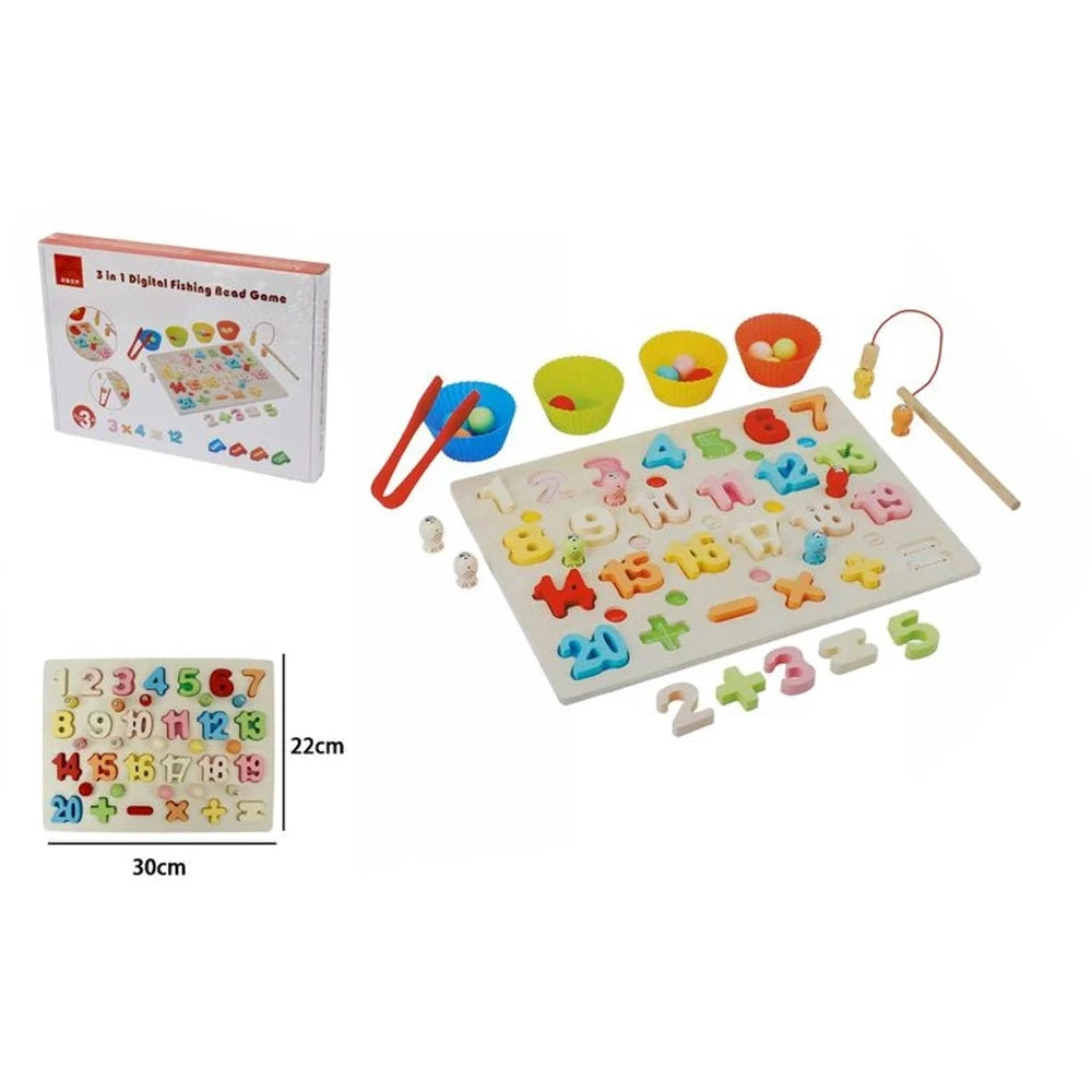 Trade Shop - Gioco Da Tavolo In Legno 3in1 Giocattolo Educativo Multifunzionale Bambini Numeri 07953 -