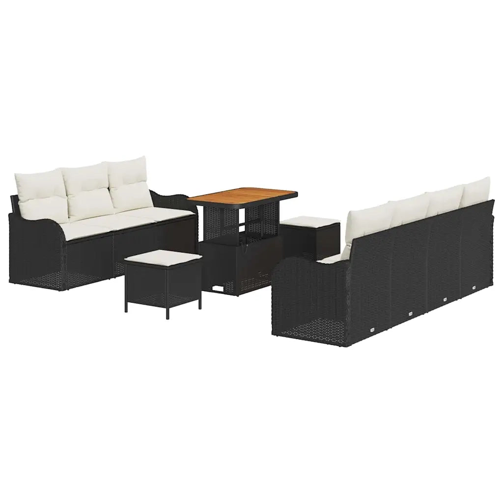 Set Divano da Giardino con cuscino 10 pcs Nero e Crema