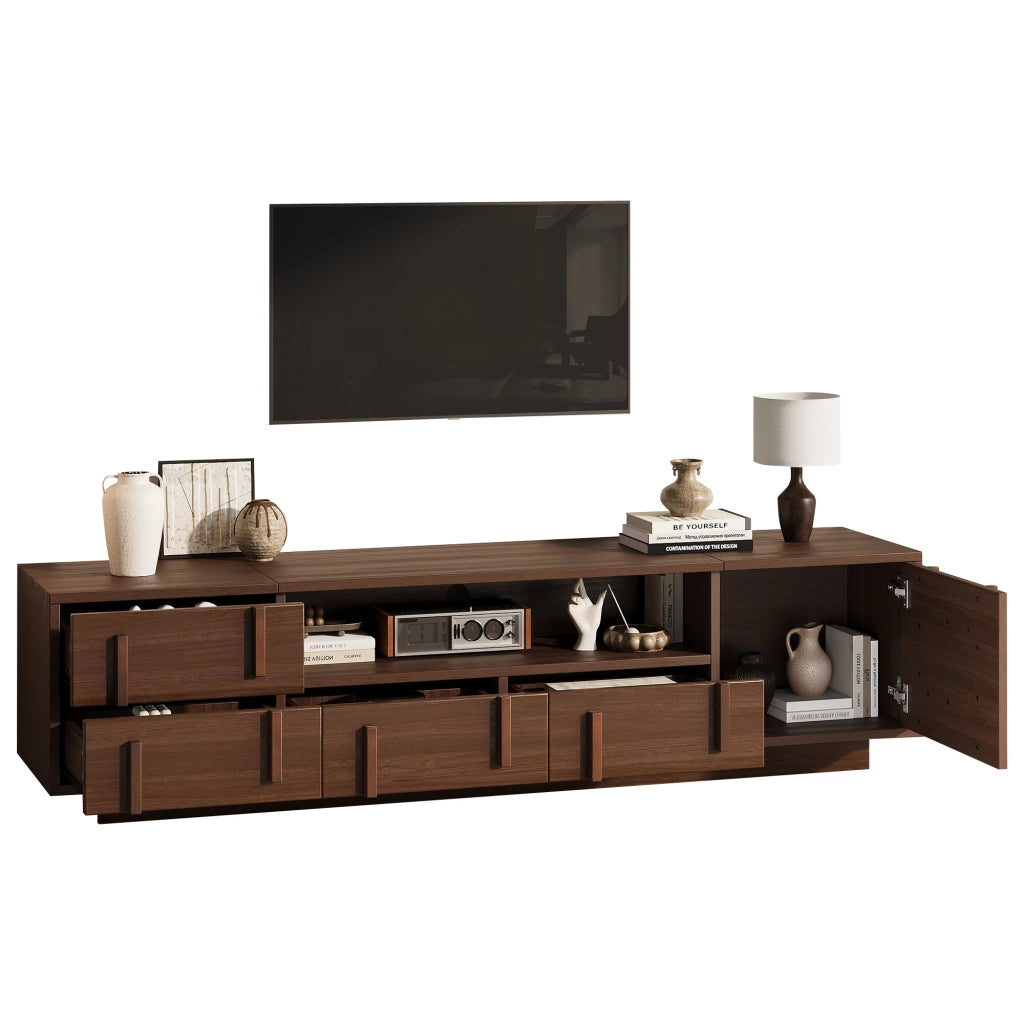 Mobile TV largo 180 cm in MDF con 4 cassetti e vano chiuso, noce
