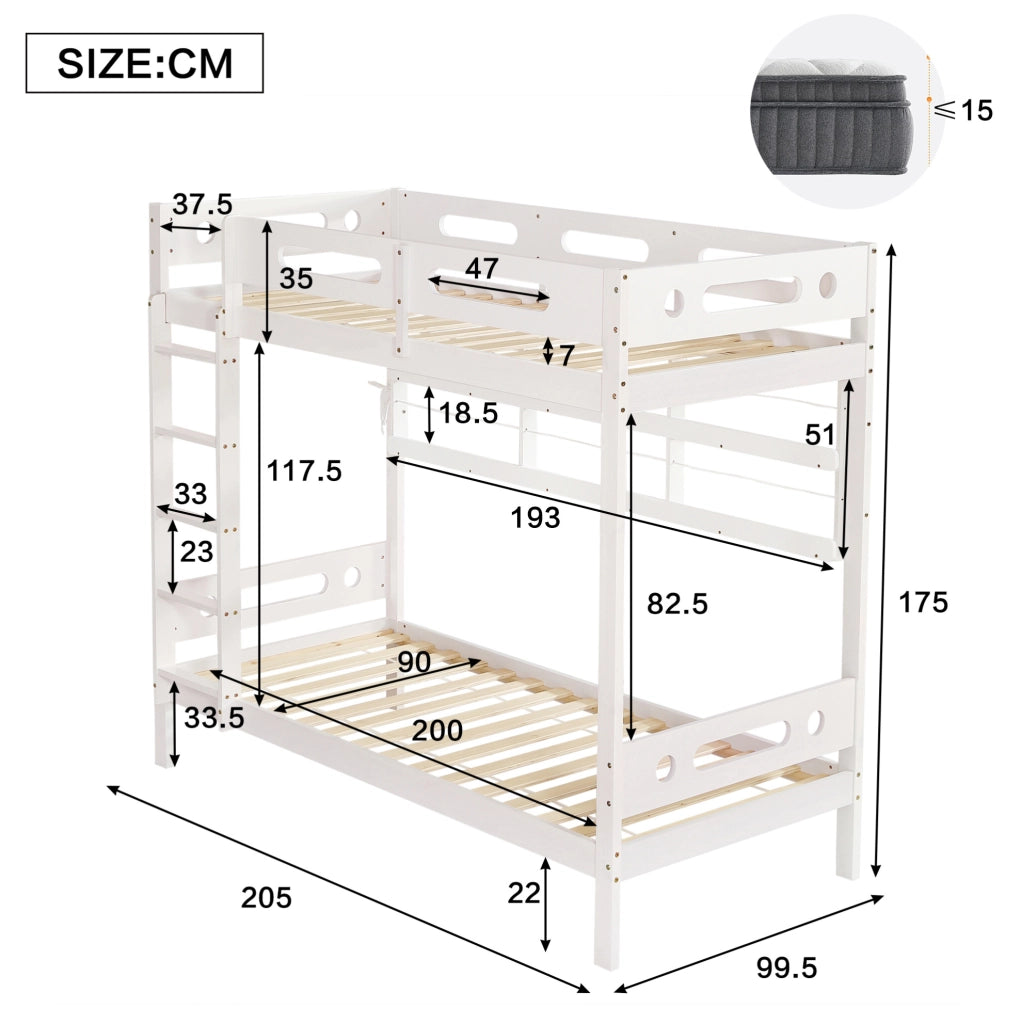 Letto a castello 90x200 cm con scala e ripiani