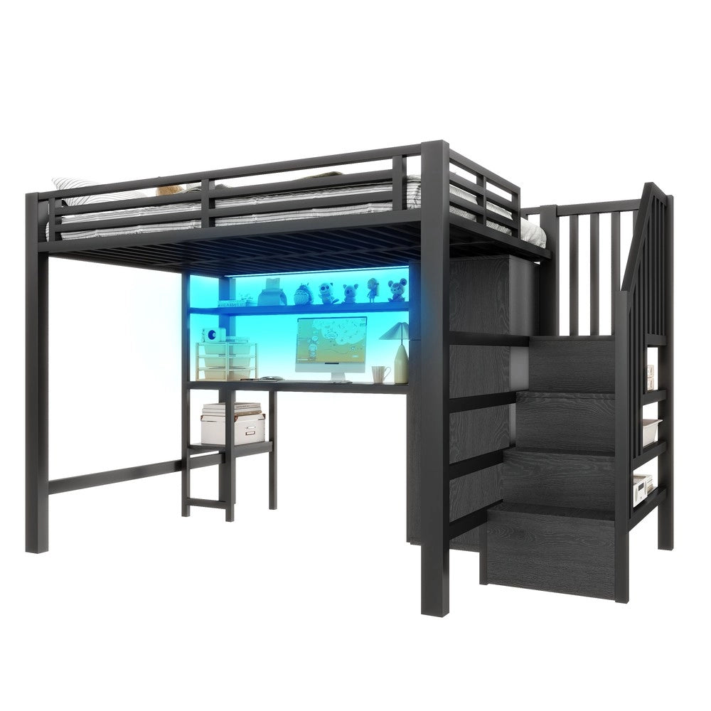Letto a Soppalco con Scrivania, Libreria e Armadio ¨C MINIMAL ¨C Metallo Nero 140x200