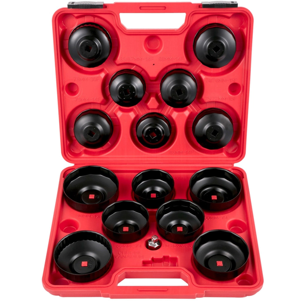 Set 14 Pezzi Bussole per Filtro Olio VV-OFSS-14 in Acciaio Attacco 3/8 Pollici con Custodia per Officina e Fai da Te