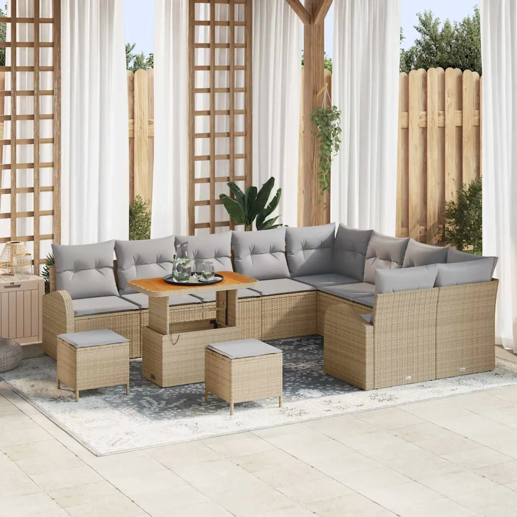 Set Divano da Giardino con cuscino 12 pcs Beige e Grigio Chiaro