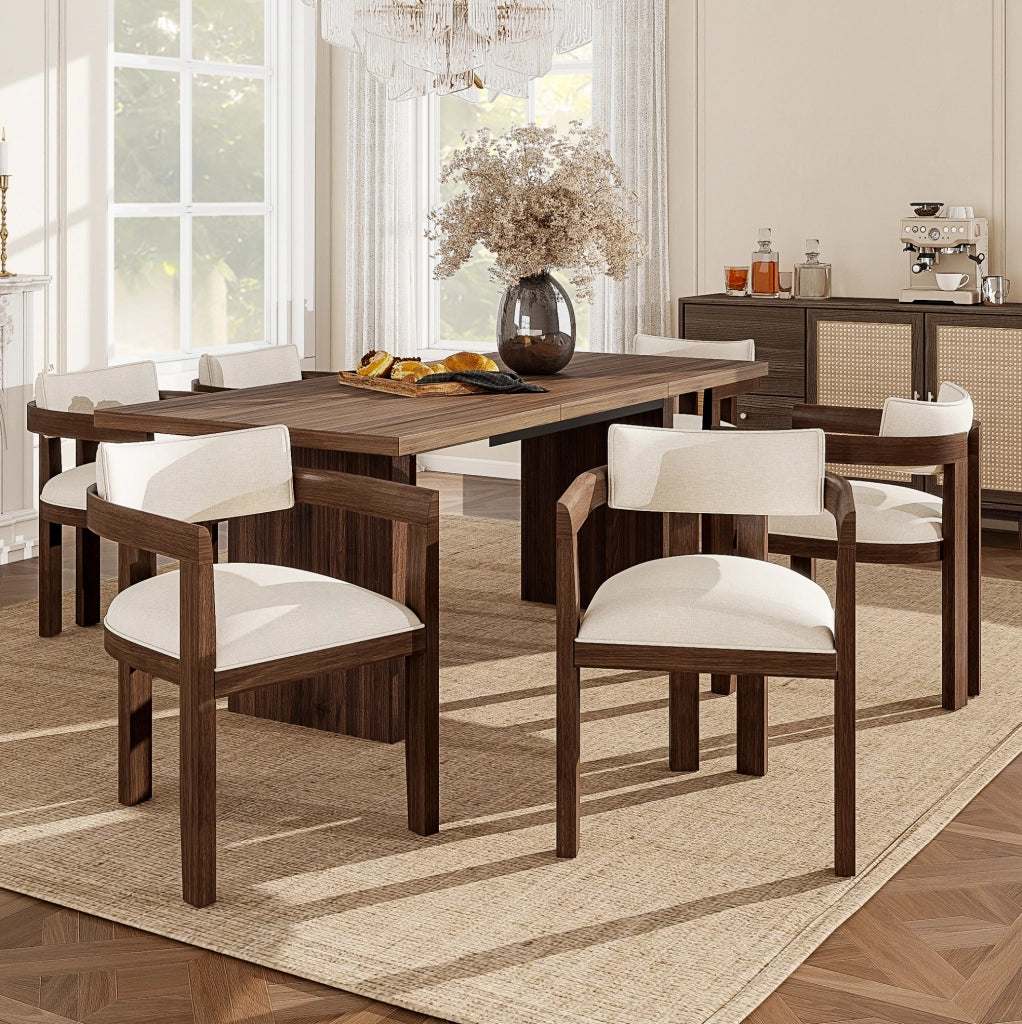 SEDIA con braccioli Set da 6 pezzi Legno massello e lino colore noce