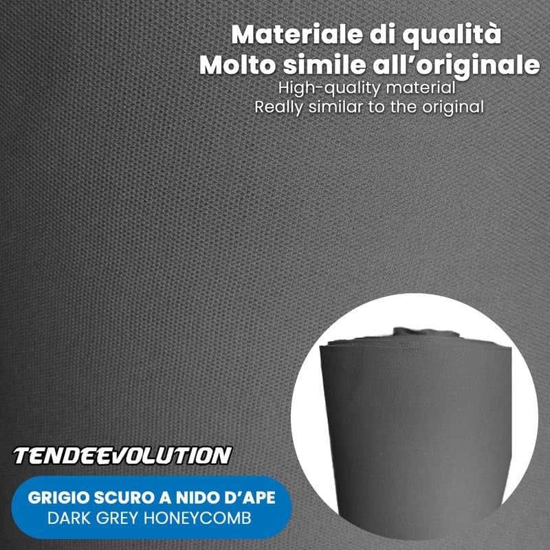 Kit Riparazione Tessuto Cielo Auto - Nido D'ape Grigio Scuro Con 1 Colla a Pennello - Misura 1,50 x 4 m - Adatto anche per Pannelli Portiere e Pantoni