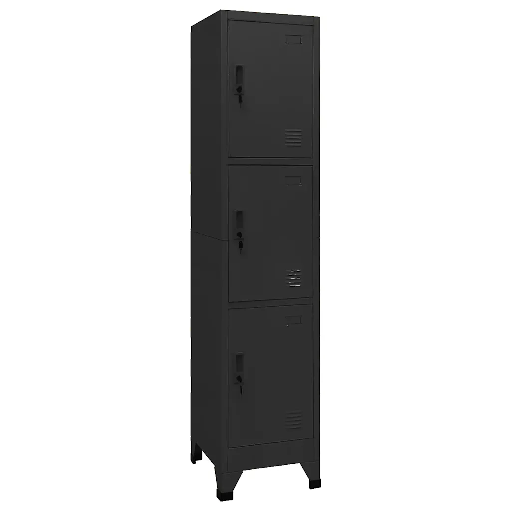 Armadio a schedario moderno 38 x 45 x 180 cm con ante con serratura in acciaio nero 02_0046997