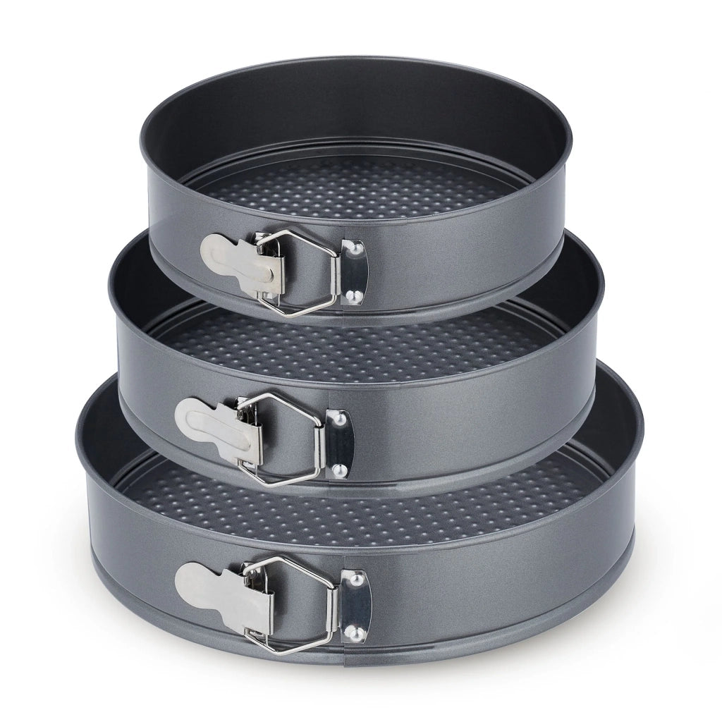 Set di 3 teglie a cerniera rotonde diverse 25 x 25 x 5 cm sformatura facile pasticceria in metallo nero 13_0012783