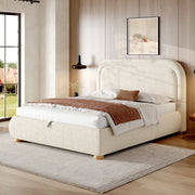 Letto con contenitore idraulico in bouclé beige