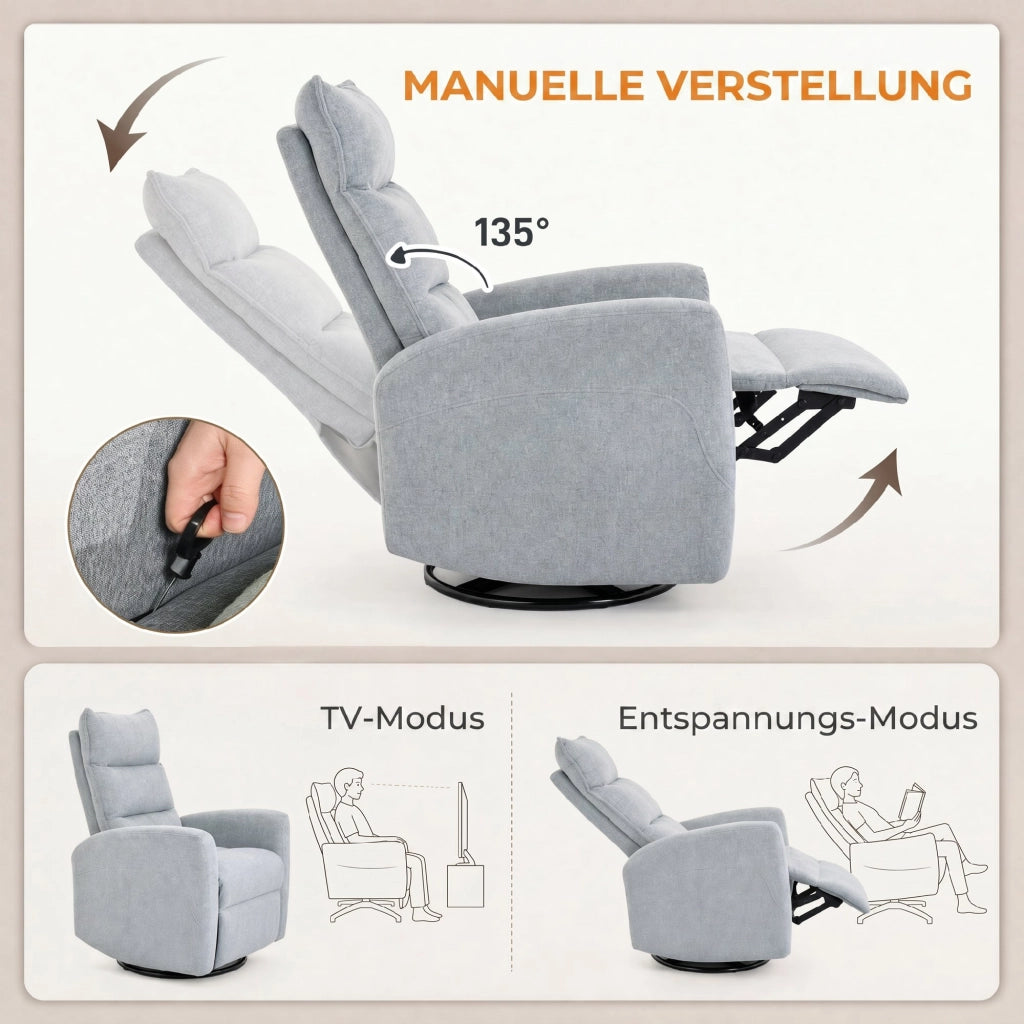 Poltrona Relax Girevole con Poggiapiedi ¨C Xylo ¨C Grigio Chiaro