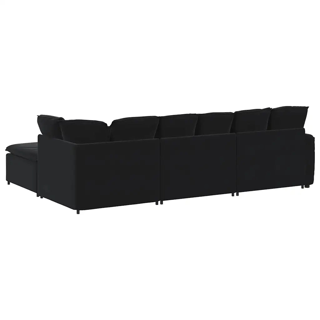 Divano Modulare con Poggiapiedi e Cuscini in Velluto Nero 3321194