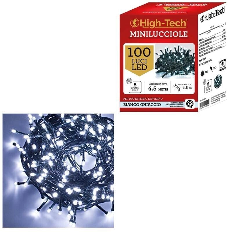 HIGH-TECH FILO CON CAVO ELETTRICO CON 100 LED GHIACCIO DA 4,5 METRI