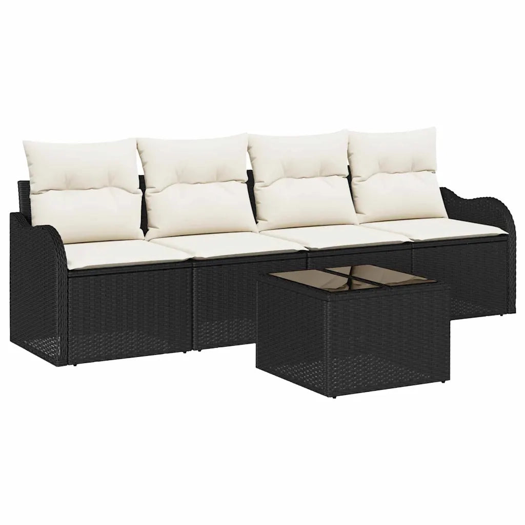 Set Divano da Giardino 5 pcs Nero e Crema polyrattan