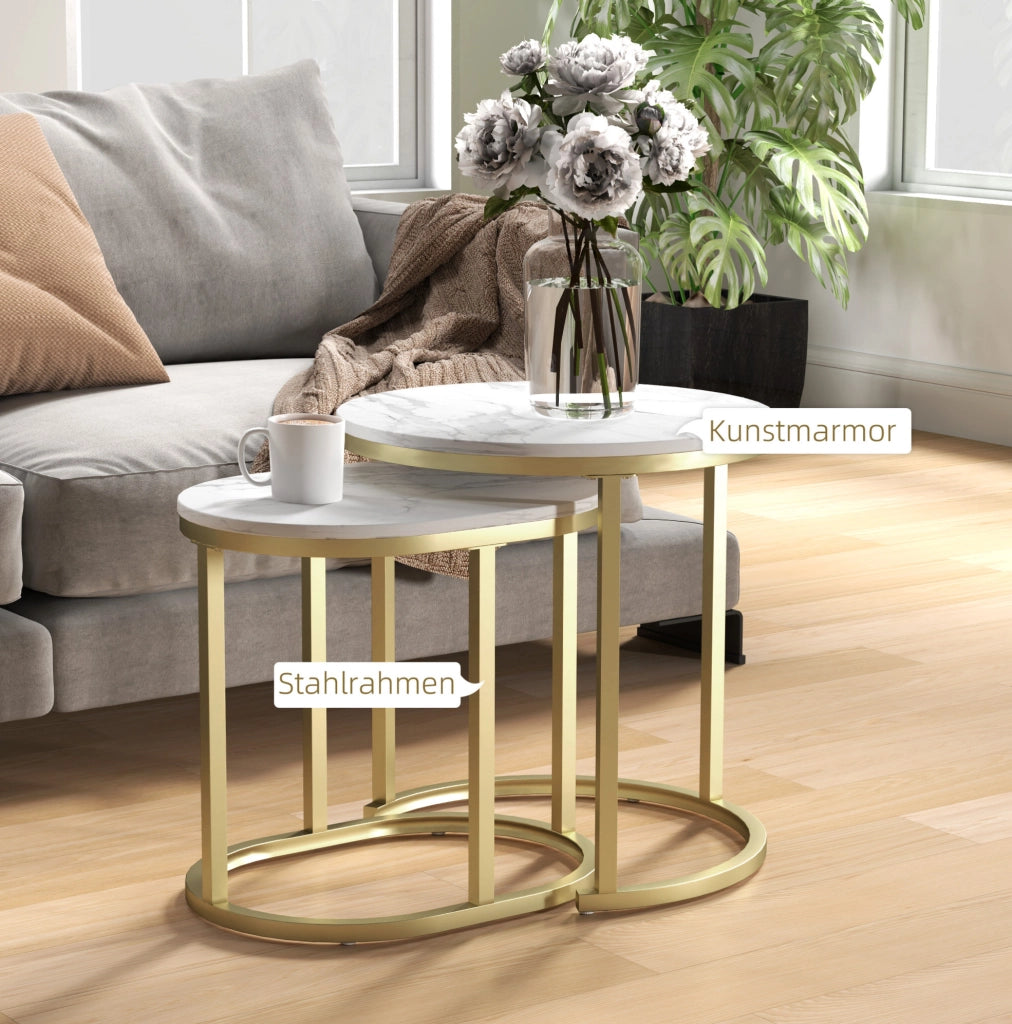 TAVOLINI DA SALOTTO Set da 2 pezzi Ø50 cm e 60x36 cm MDF Bianco