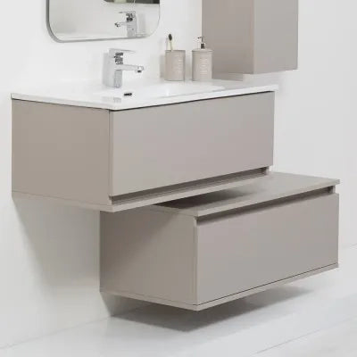 Mobile bagno sospeso tortora 90x47 cm con specchio e ceramica inclusi