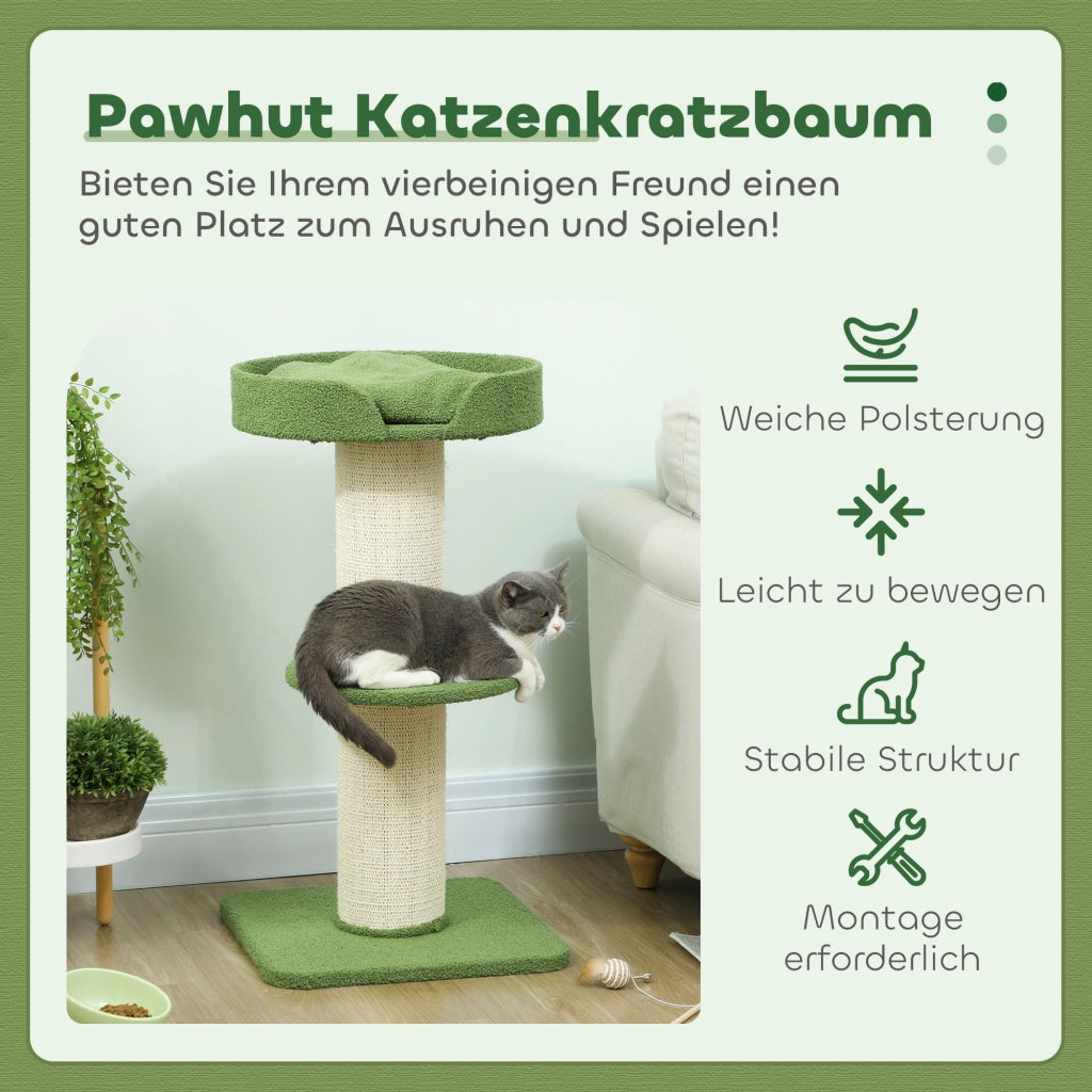 Albero per gatti con cuccia e piattaforma 91cm ¨C Xylo ¨C Lana d'agnello verde
