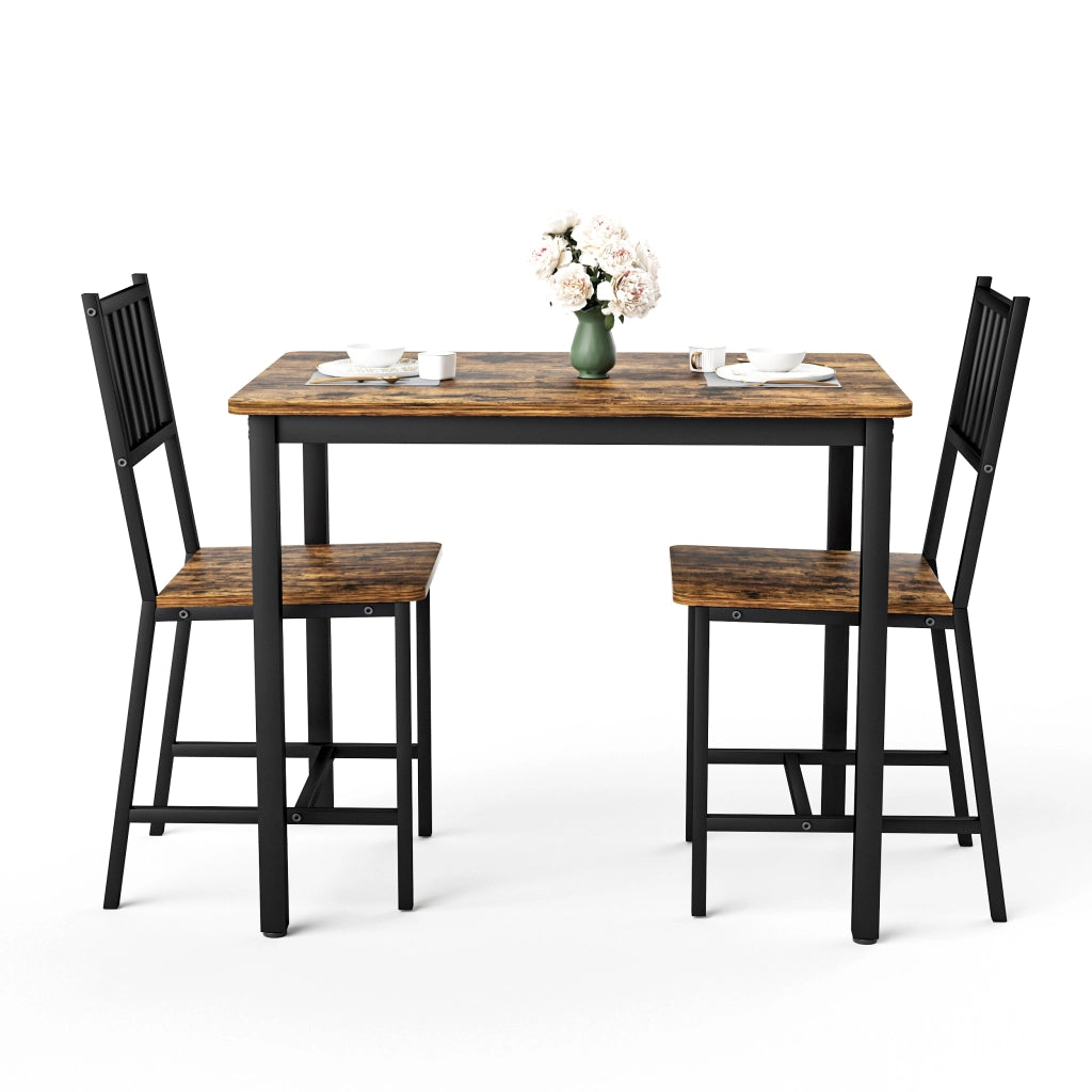 Tavolo da Pranzo con 2 Panche ¨C MINIMAL ¨C Legno Marrone Rustico e Nero