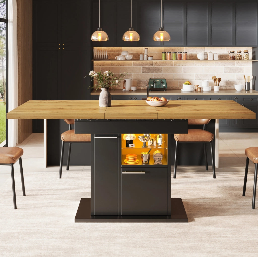 TAVOLO Allungabile 110-140x80x77,2 cm MDF Nero con LED e spazio contenitore