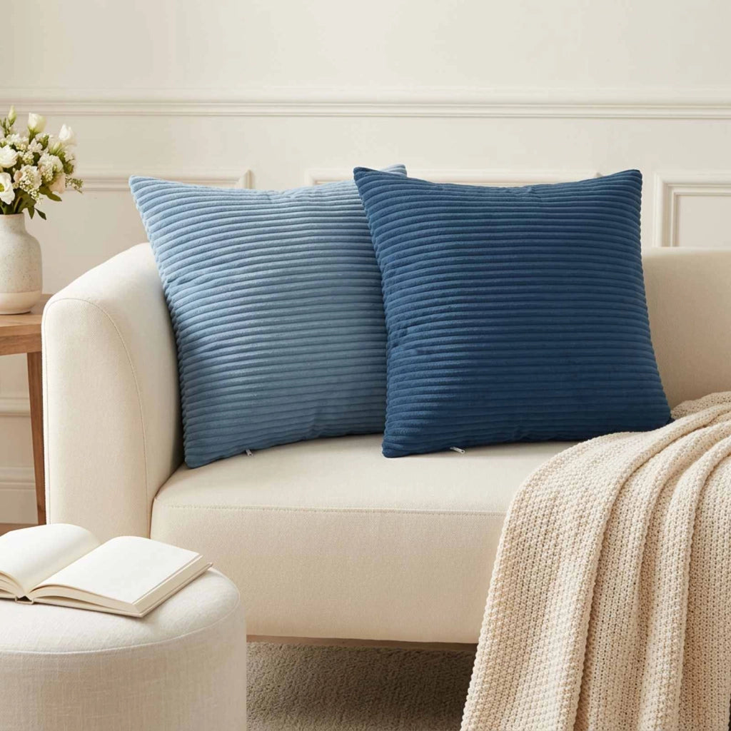 Federa 2 pz HEERLEN Blu 45 x 45 cm corduroy 910402