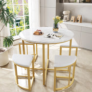 TAVOLO da pranzo rotondo 80 cm MDF bianco e oro Set da 5 pezzi
