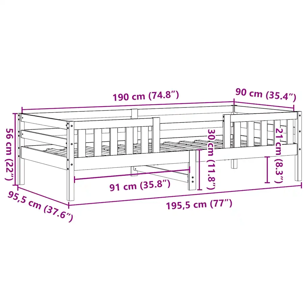 Letto senza Materasso-Struttura Letto Bianco 90x190 cm in Legno Massello Pino 797918