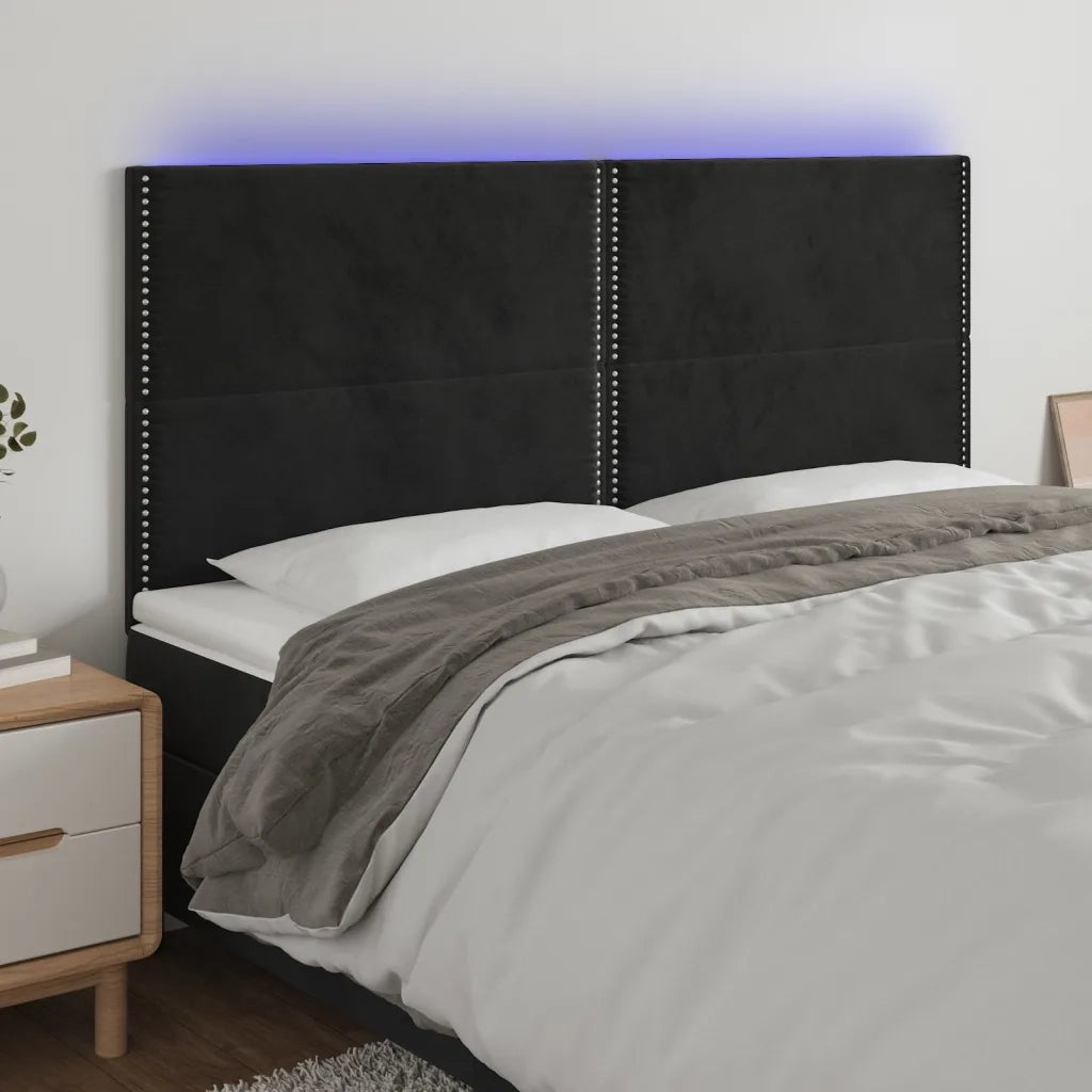 Testiera | Testata a LED Nera 200x5x118/128cm in Velluto