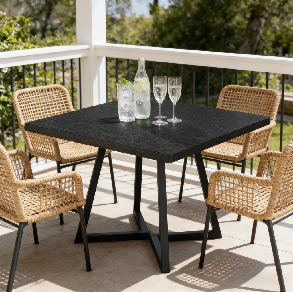 Tavolo da pranzo quadrato 80 cm in MDF e metallo; nero stile industriale