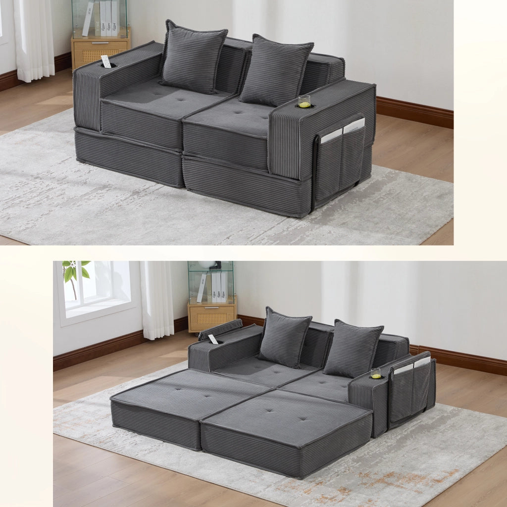 Divano Letto 2 Posti con Poggiapiedi e Cuscini ¨C MINIMAL ¨C Tessuto