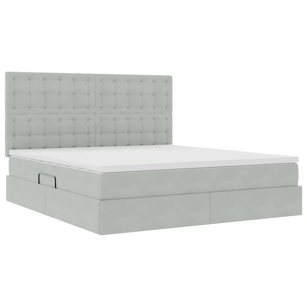 Letto con contenitore e LED Grigio chiaro 180 x 200 cm Velluto