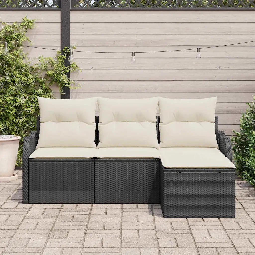 Set Divano da Giardino con archiviazione 4 pcs Nero polyrattan