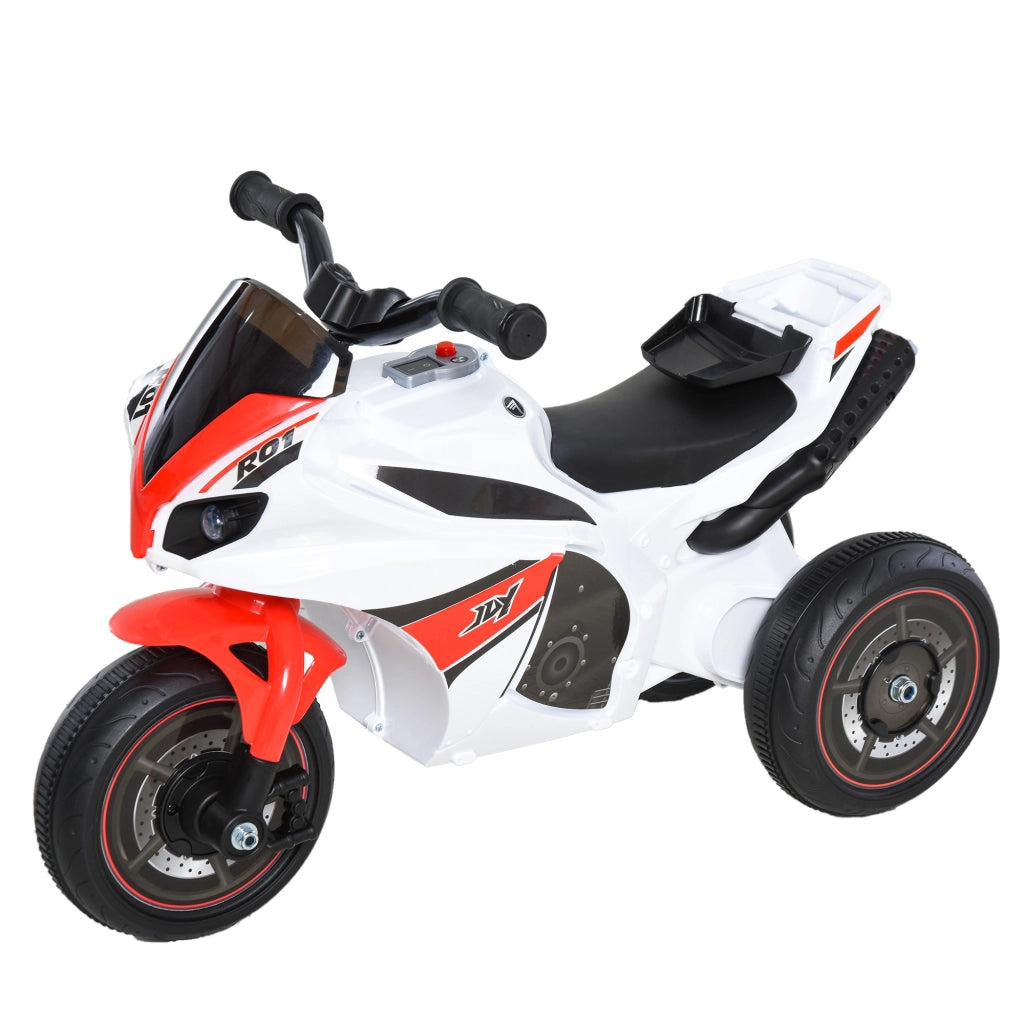 Moto Giocattolo a 3 Ruote per Bambini 18-36 Mesi, Motocicletta Cavalcabile Stile Polizia con Musica e Fari Senza Pedali in PP e Metallo Bianco e Rosso