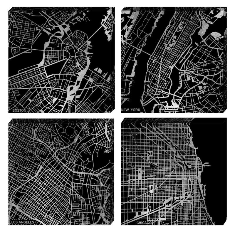Set di 6 confezioni 4 Canvas Map 30x30