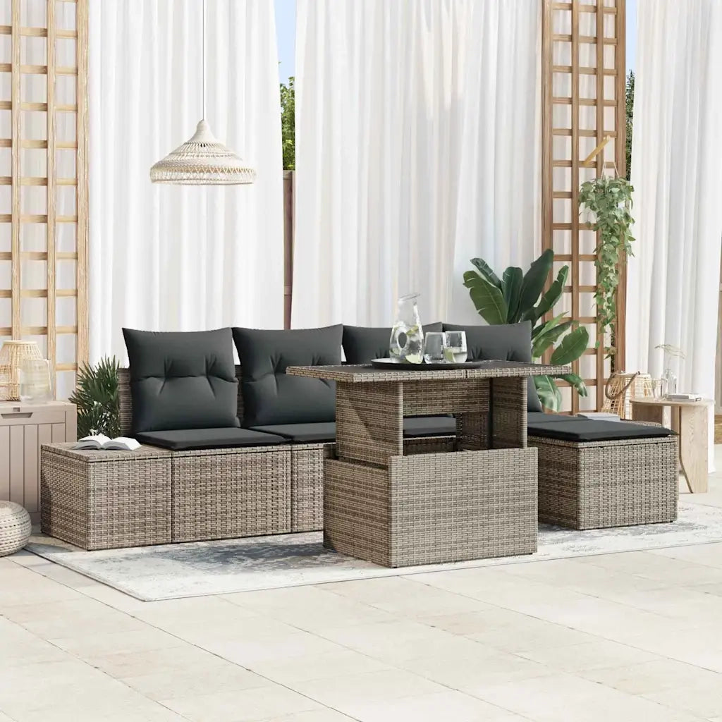 Set Divano da Giardino 6 pcs Grigio Poly Rattan