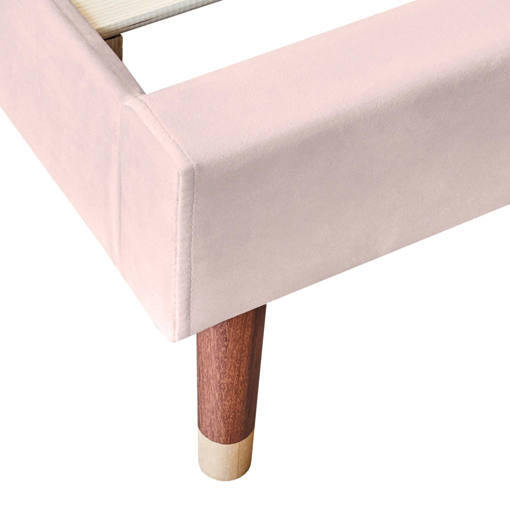 Letto imbottito singolo 90x200 cm in velluto rosa con rete a doghe e testiera
