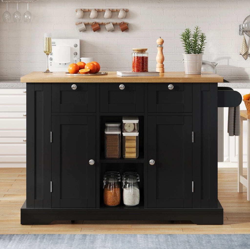 ISOLA DA CUCINA 132x40(70)x87 cm MDF Naturale e Nero con ruote e presa USB