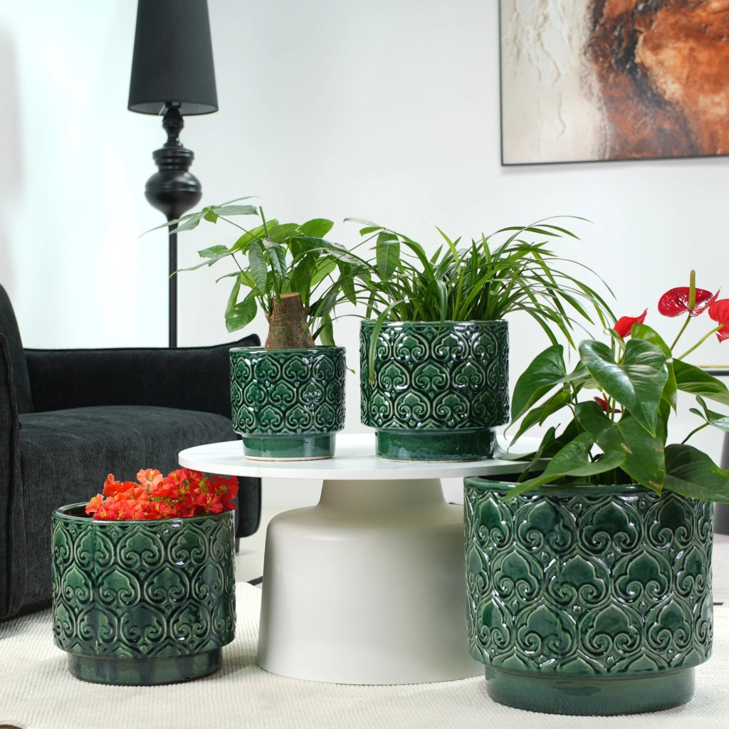 Vaso per piante ¨C Minimal ¨C verde lucido ceramica ?19 cm foro drenaggio per scrivania