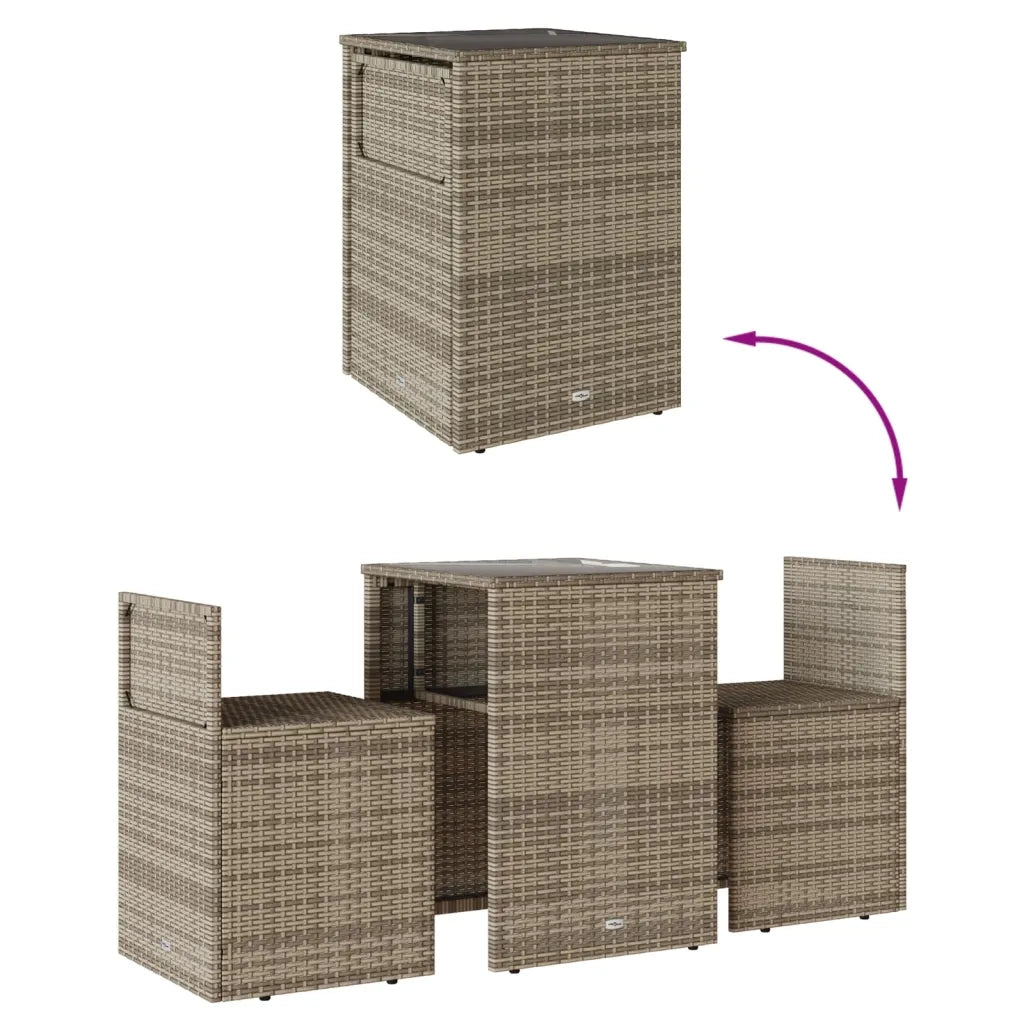 Set da Bistr¨° 3 pz | Set Salotto da Giardino con Cuscini Grigio in Polyrattan