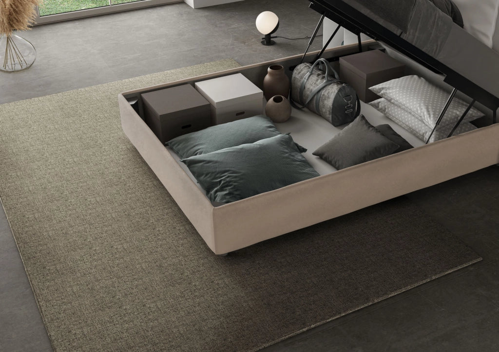 BS COM Letto una piazza e mezza contenitore imbottito 130x210 microfibra sabbia