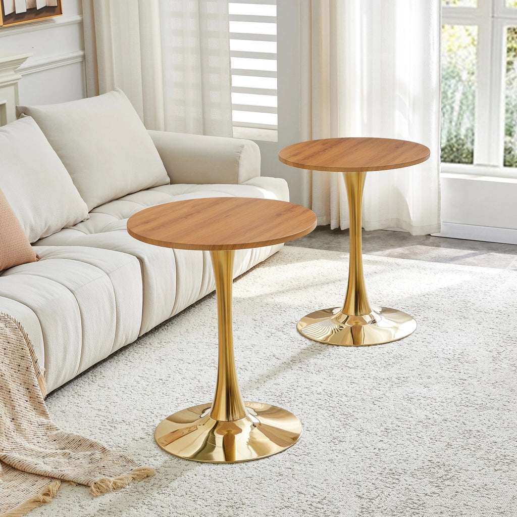 TAVOLO Rotondo 60 cm MDF e Metallo Oro/Legno