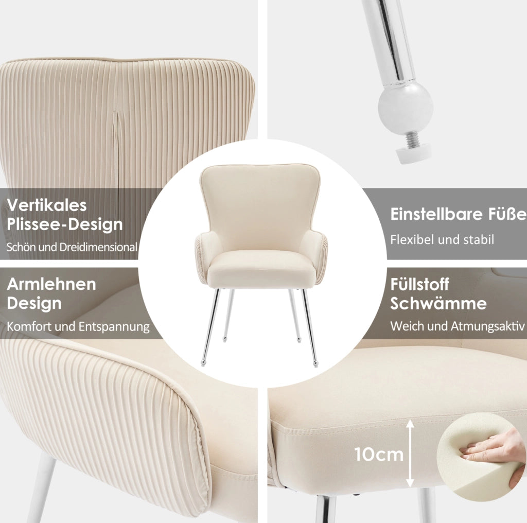Set di 2 sedie in velluto beige con braccioli e supporto lombare