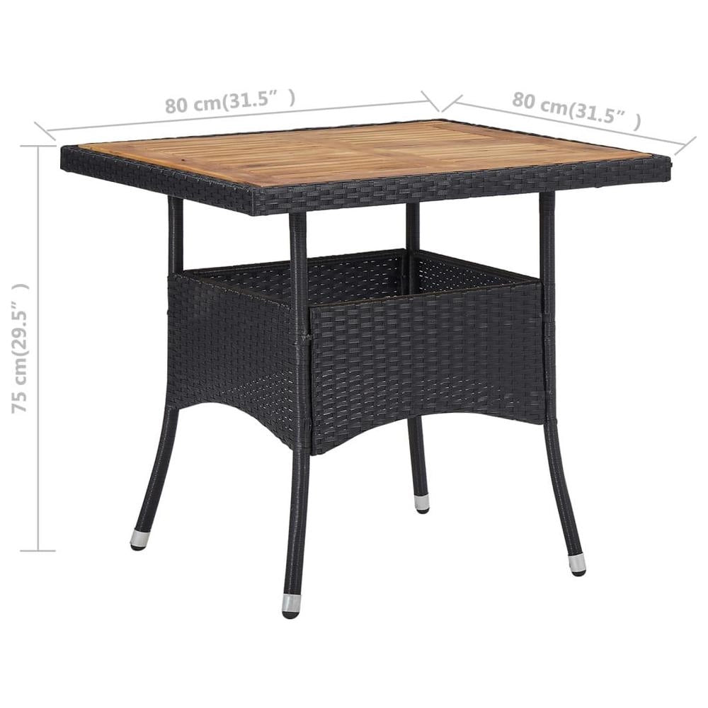 Garden Dining Table, Black Poly Rattan And Solid Acacia Wood