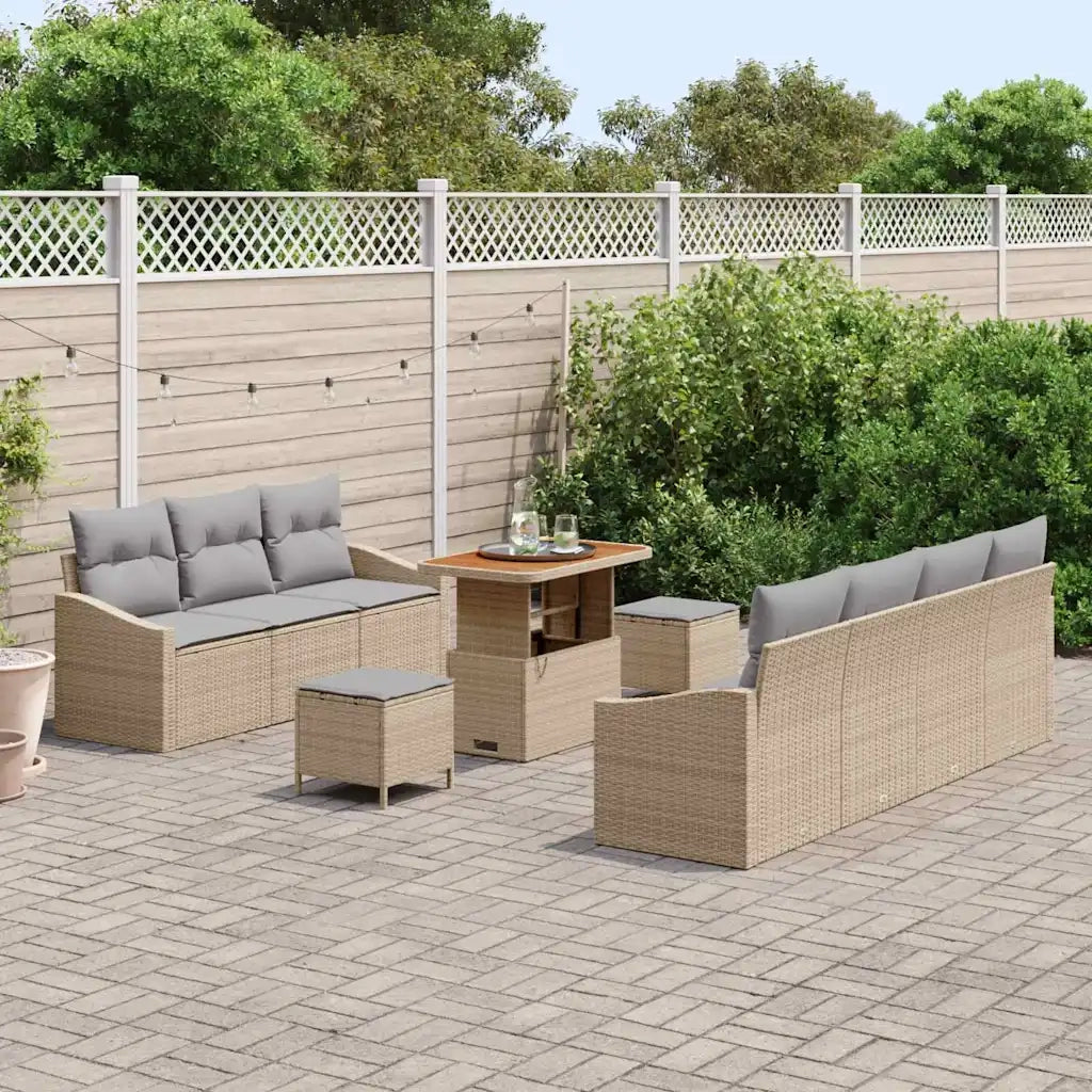 Set Divano da Giardino con cuscino 10 pcs Beige e Grigio Chiaro