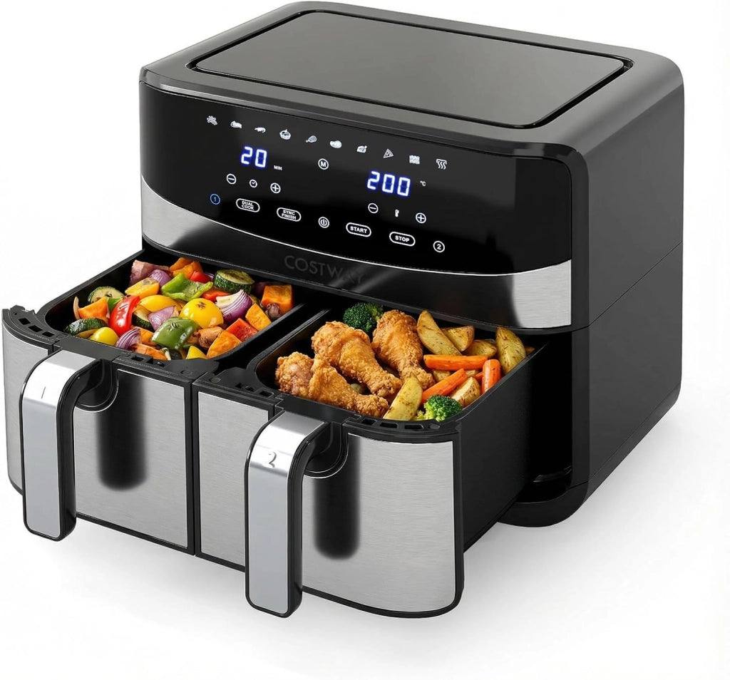10 in 1 Friggitrice ad Aria 8L 2100W
Friggitrice a Doppio Cestello con Aria Calda a 360°, Touchscreen Digitale, Timer, 40-200°C, Lavabile in Lavastoviglie