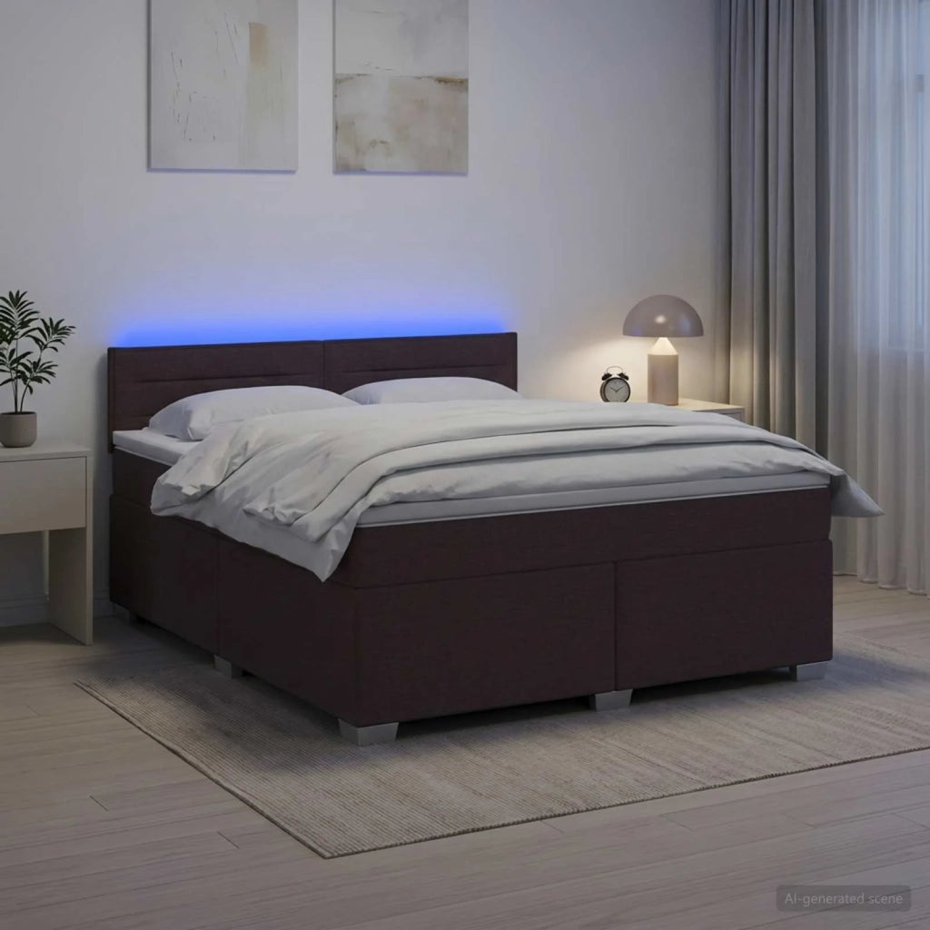 Letto con Box Spring, Materasso e LED Marrone Scuro Tessuto 3451997