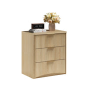 Comodino con 3 cassetti e guide ammortizzate per camera da letto; in MDF; rovere
