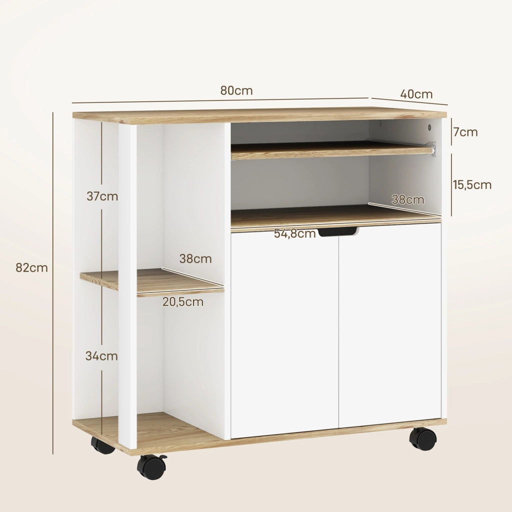 Carrello da cucina con ruote ¨C Xylo ¨C Bianco con ripiani regolabili e ante
