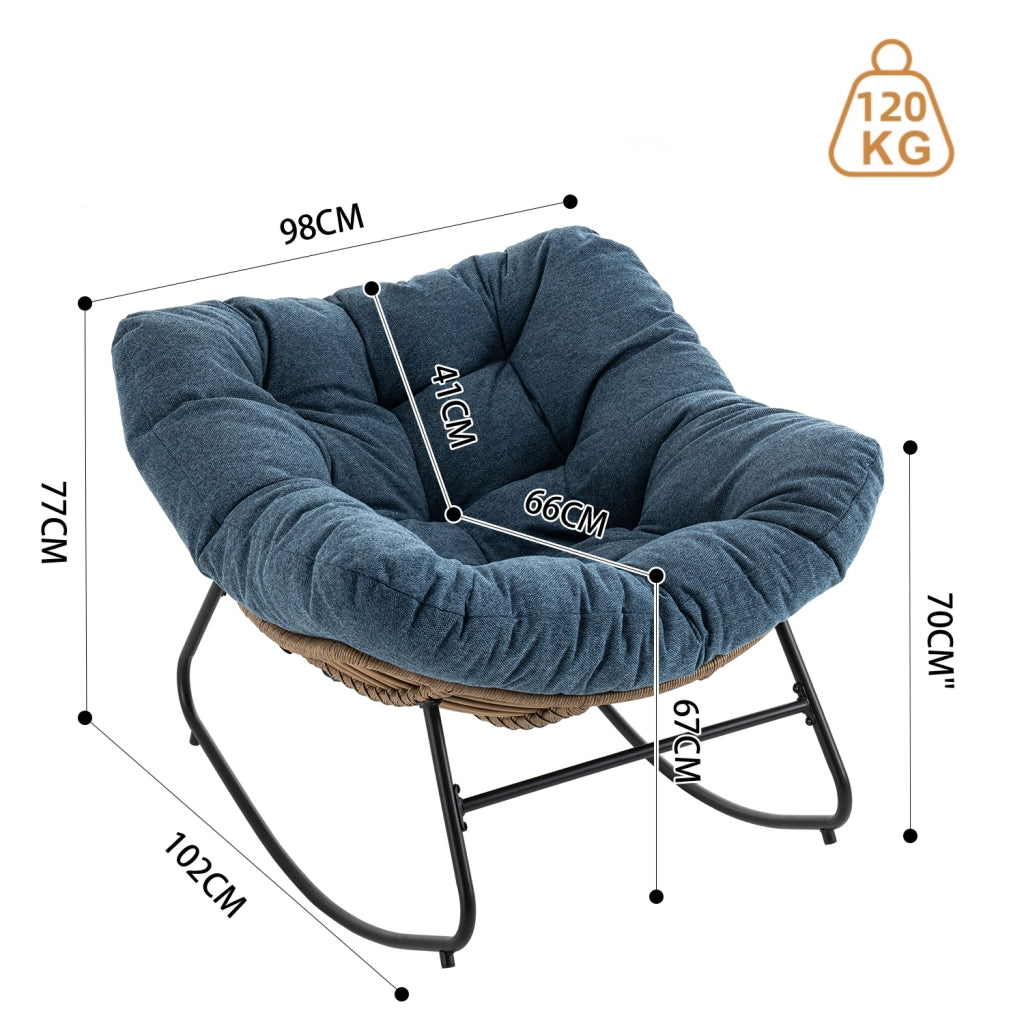Poltrona a dondolo 102x98x77 cm in ciniglia blu, seduta confortevole