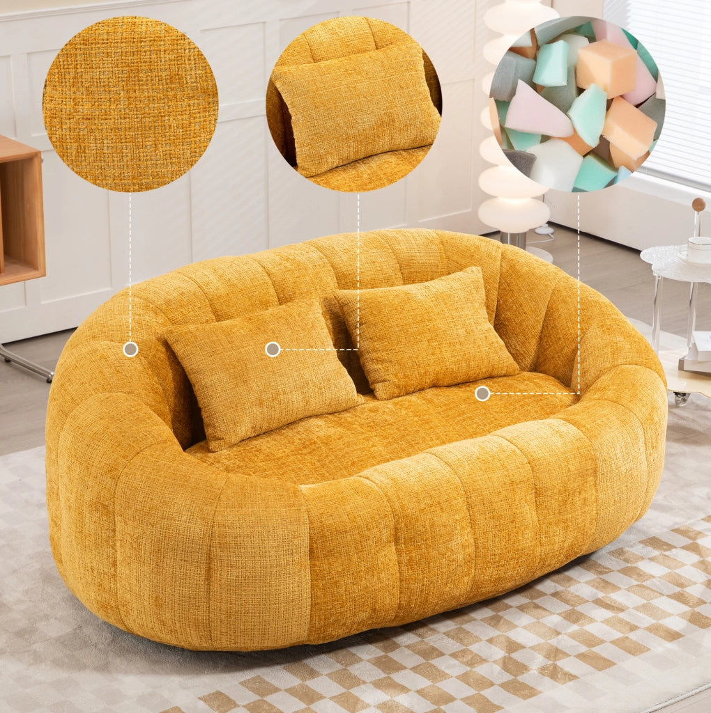 POLTRONA Lounge 150x95x63 cm in Chenille Gialla con Braccioli